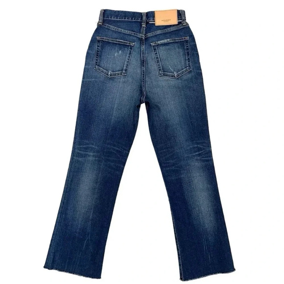 MOUSSY VINTAGE MV Rhode Cropped Flare Hi Rise Jeans in Dark Blue Frayed Size 25 - Picture 5 of 15